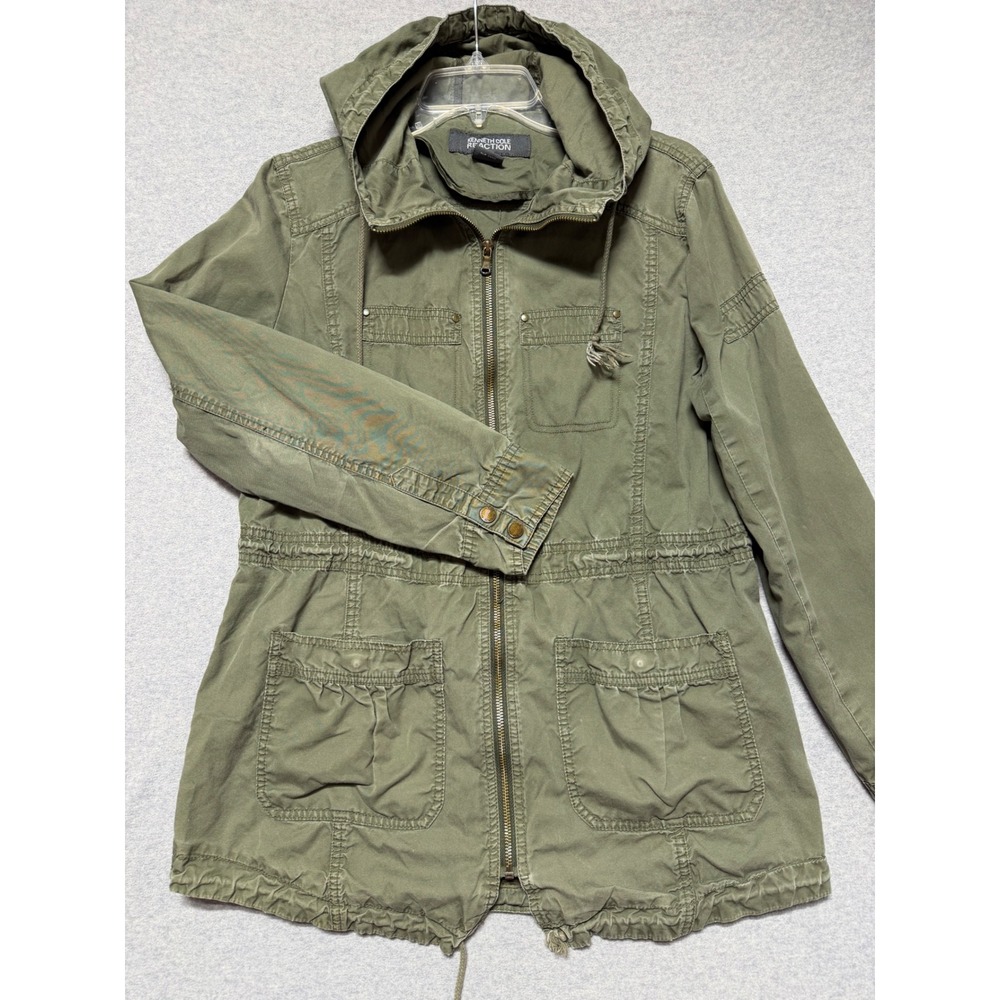 Kenneth Cole Reaction Womens Olive Green Utility Field Jacket Hooded Small